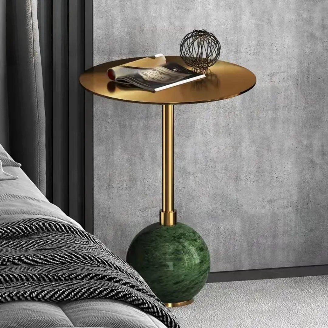 Emerald Modern Stainless steel Top Side Table In Green & Gold Colour (pair) - Image 3