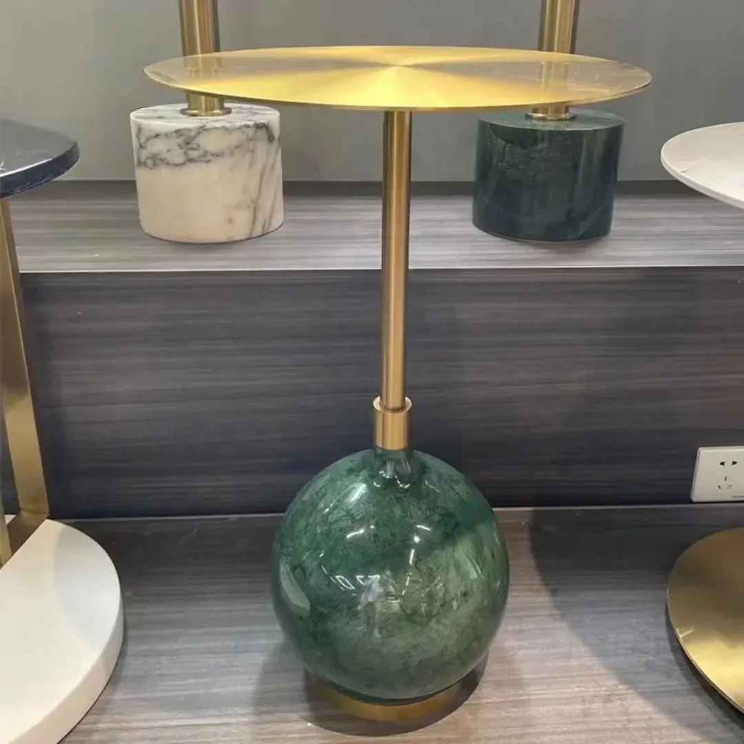 Emerald Modern Stainless steel Top Side Table In Green & Gold Colour (pair) - Image 2