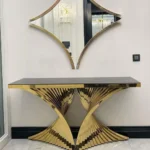 Black Marble and Gold Butterfly Console Table with French Designer Look! - Image 2