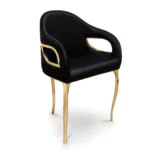 Modern luxury gold brass 3 legs dining chair velvet accent chair armchair - Image 3