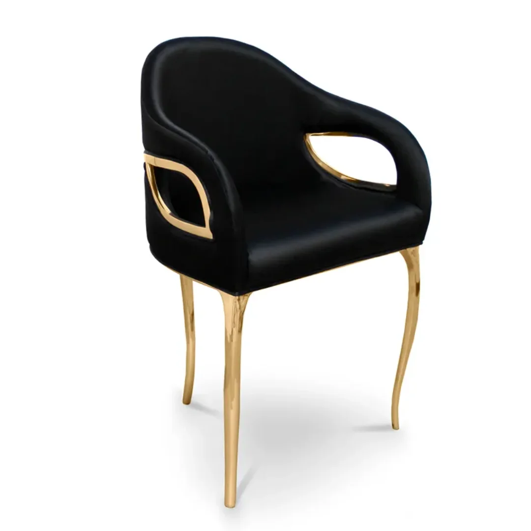 Modern luxury gold brass 3 legs dining chair velvet accent chair armchair - Image 4