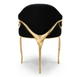 Modern luxury gold brass 3 legs dining chair velvet accent chair armchair