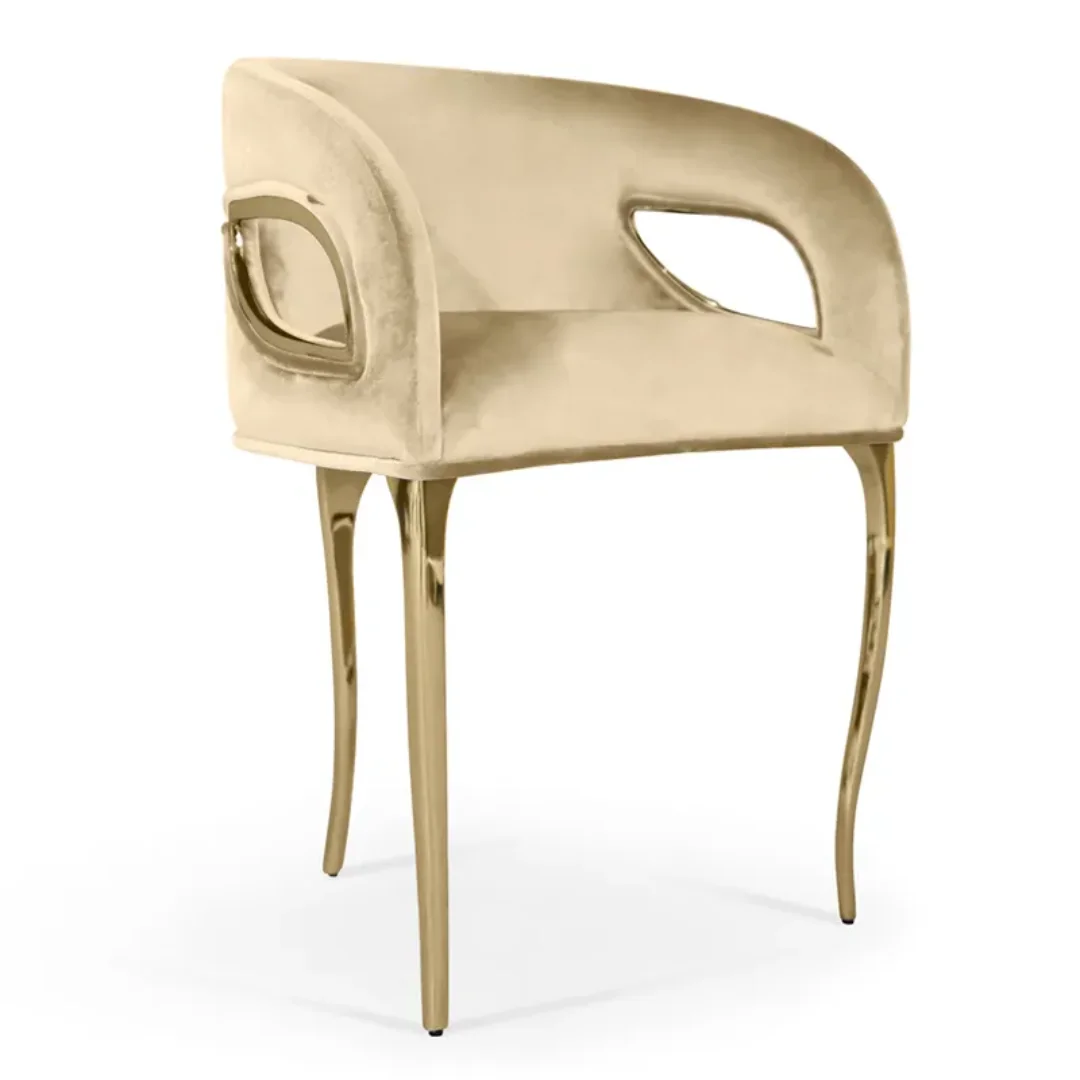 Modern luxury gold brass 3 legs dining chair velvet accent chair armchair - Image 5
