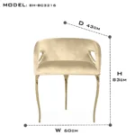 Modern luxury gold brass 3 legs dining chair velvet accent chair armchair - Image 6