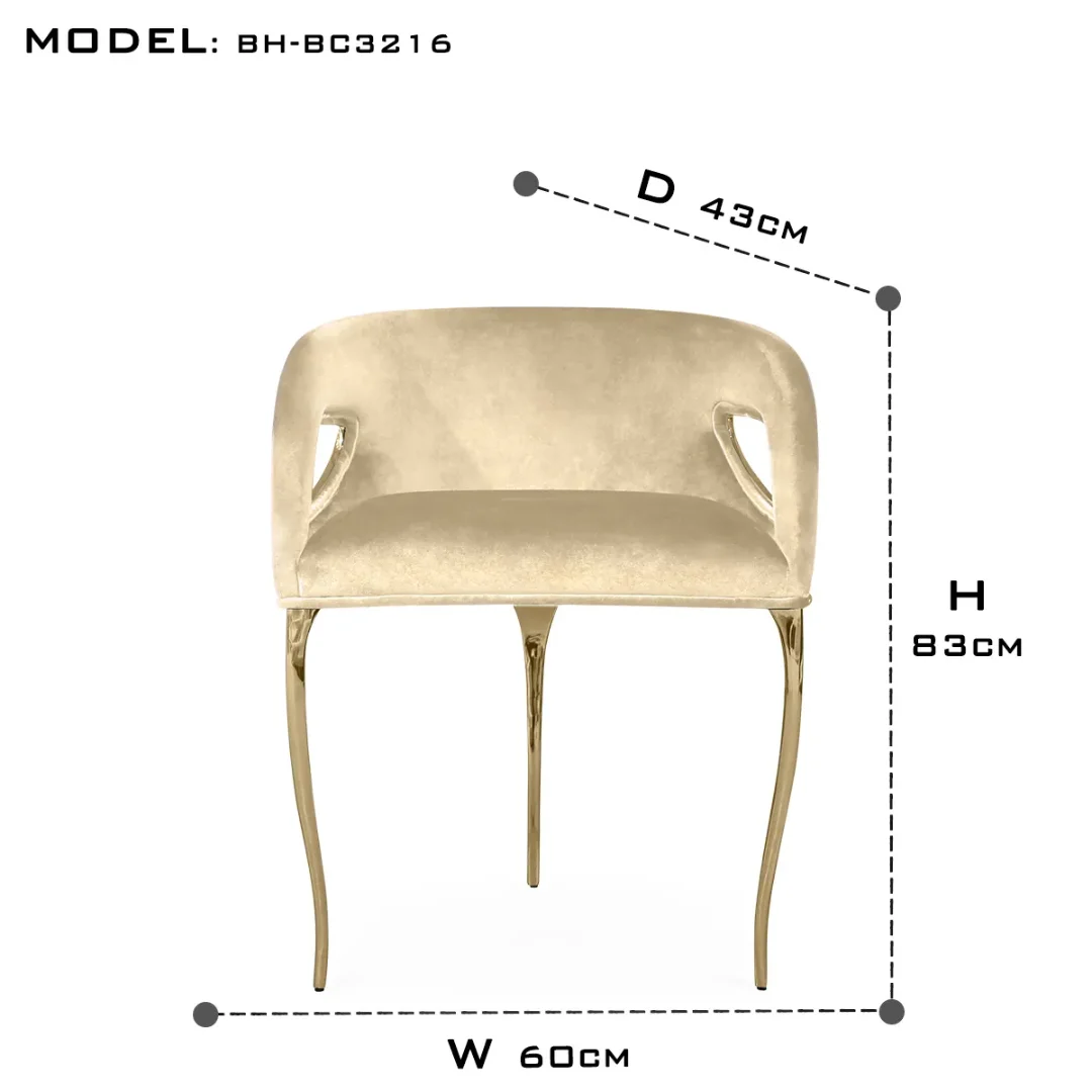 Modern luxury gold brass 3 legs dining chair velvet accent chair armchair - Image 6