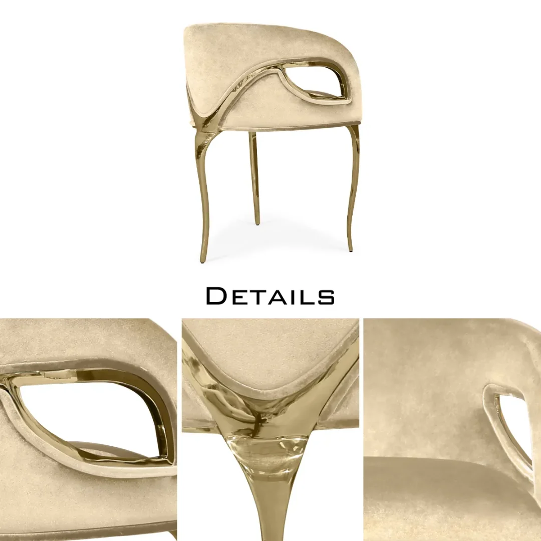 Modern luxury gold brass 3 legs dining chair velvet accent chair armchair - Image 7