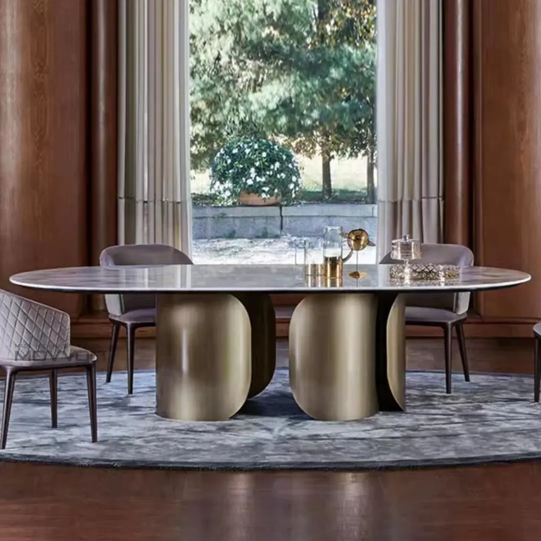 Starlink Dining Table Stainless Steel Golden Leg + Natural Marble Top Table - Image 2