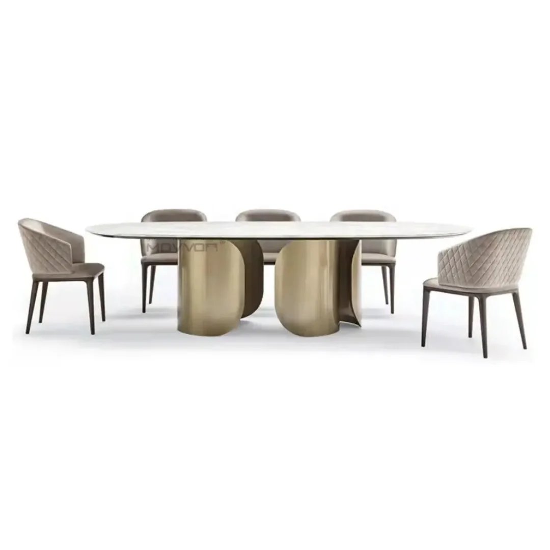 Starlink Dining Table Stainless Steel Golden Leg + Natural Marble Top Table - Image 3