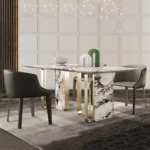 Angus Dining Table Stainless Steel Golden Leg + Natural Marble Top Table - Image 2