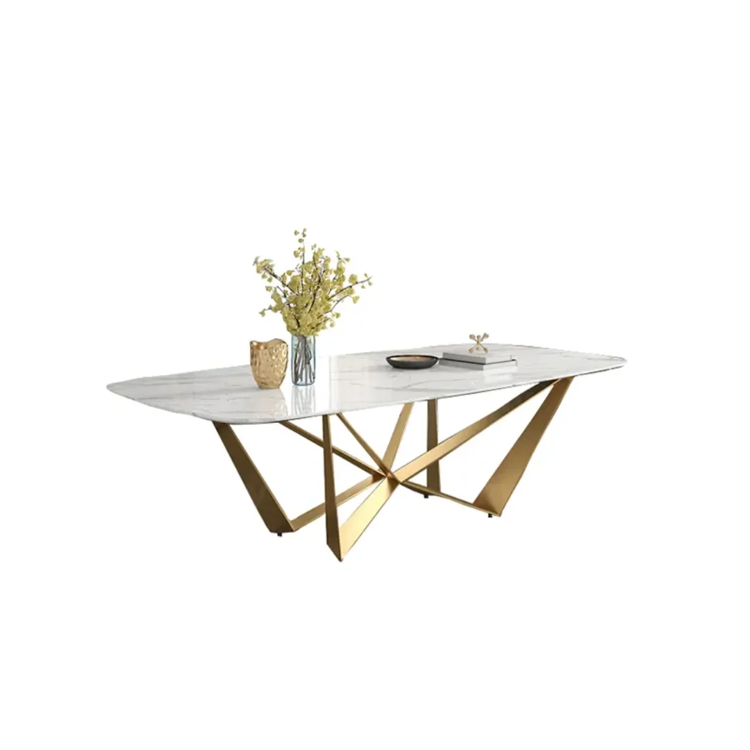 D2D Dining Table Stainless Steel Golden Leg + Natural Marble Top Table - Image 6