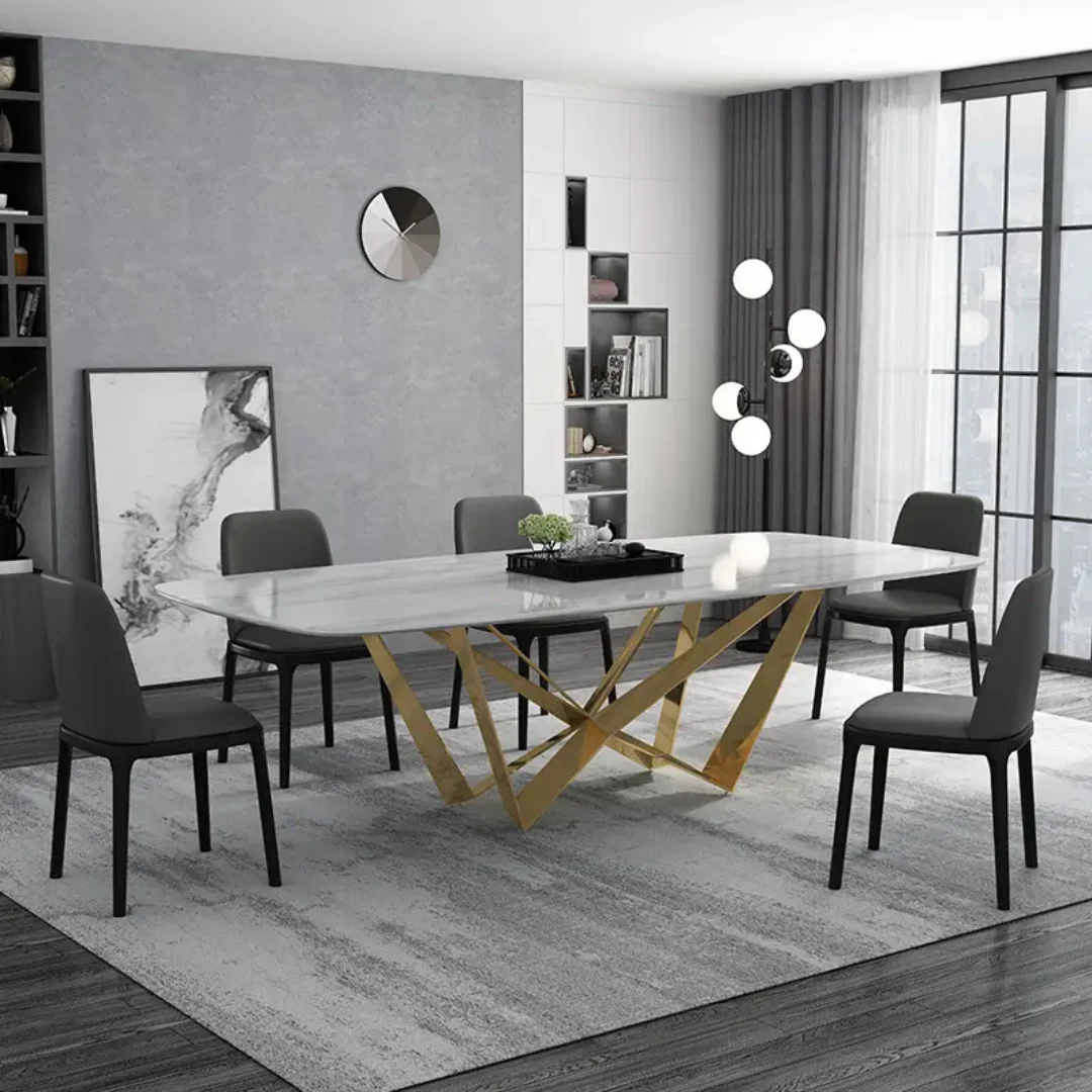 D2D Dining Table Stainless Steel Golden Leg + Natural Marble Top Table - Image 3