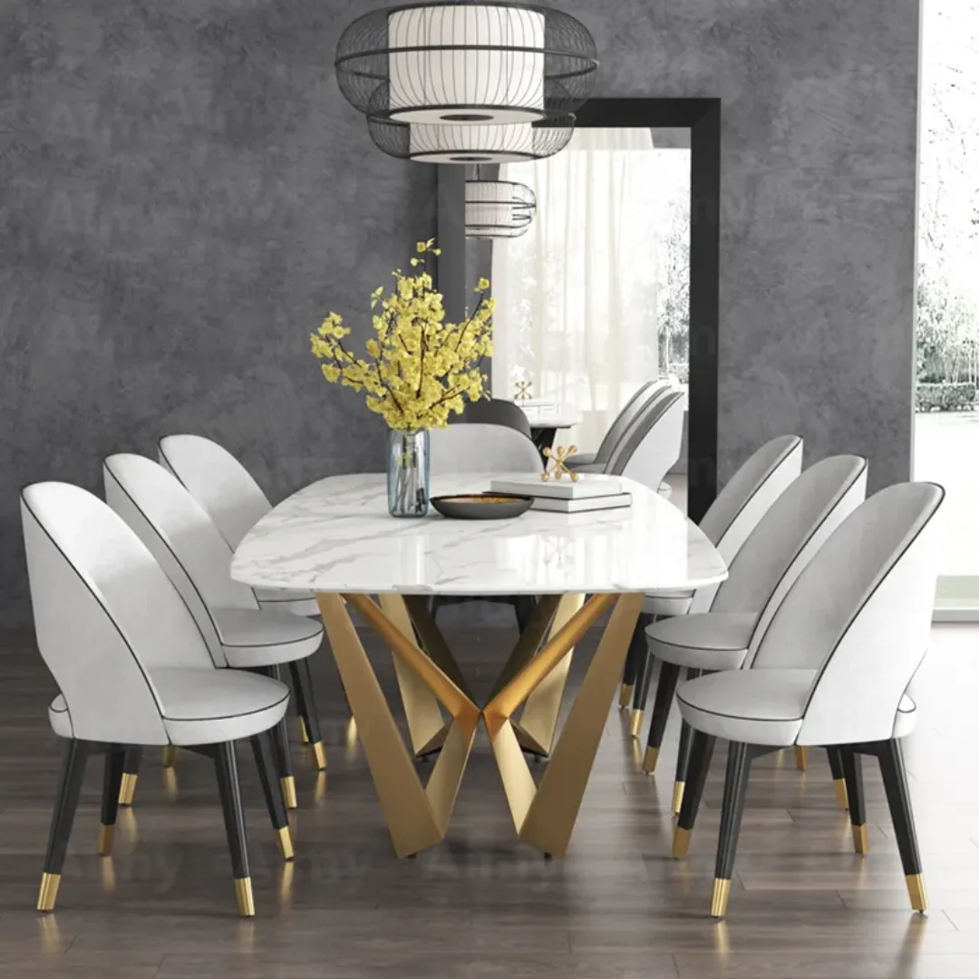D2D Dining Table Stainless Steel Golden Leg + Natural Marble Top Table - Image 4