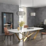 D2D Dining Table Stainless Steel Golden Leg + Natural Marble Top Table - Image 2