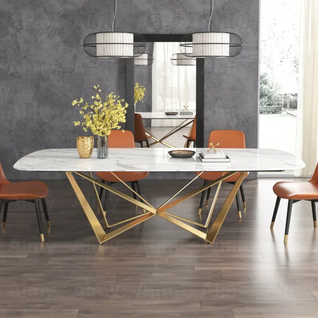 2025/05/1000170112.png D2D Dining Table Stainless Steel Golden Leg + Natural Marble Top Table - Image 1
