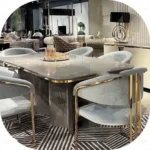 Ramada Rectangle Sintered Stone Marble Stainless Steel Dining Table and 6 chairs set - Image 6