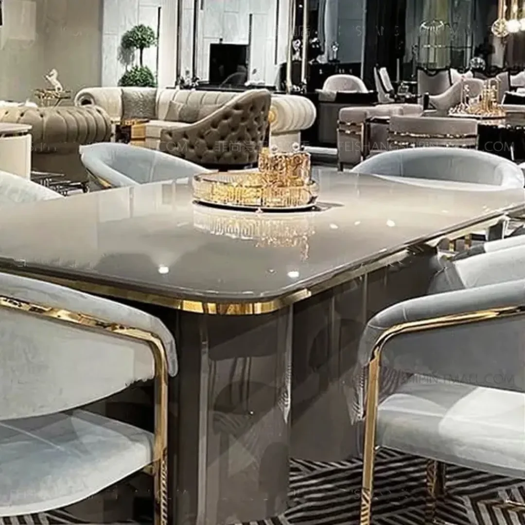 2025/05/1000170115.png Ramada Rectangle Sintered Stone Marble Stainless Steel Dining Table and 6 chairs set - Image 1