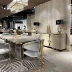 Ramada Rectangle Sintered Stone Marble Stainless Steel Dining Table and 6 chairs set - Image 4