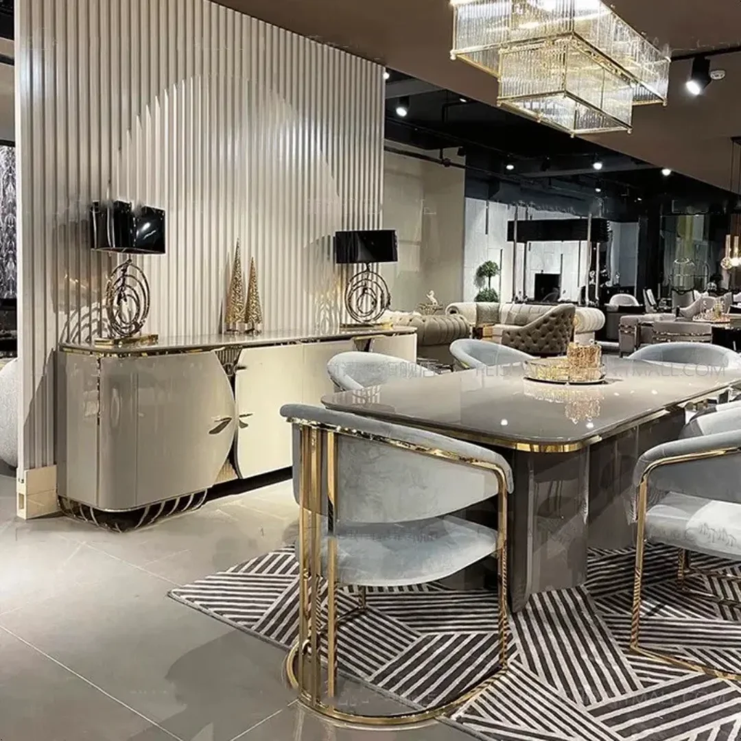 Ramada Rectangle Sintered Stone Marble Stainless Steel Dining Table and 6 chairs set - Image 5