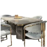Ramada Rectangle Sintered Stone Marble Stainless Steel Dining Table and 6 chairs set - Image 2