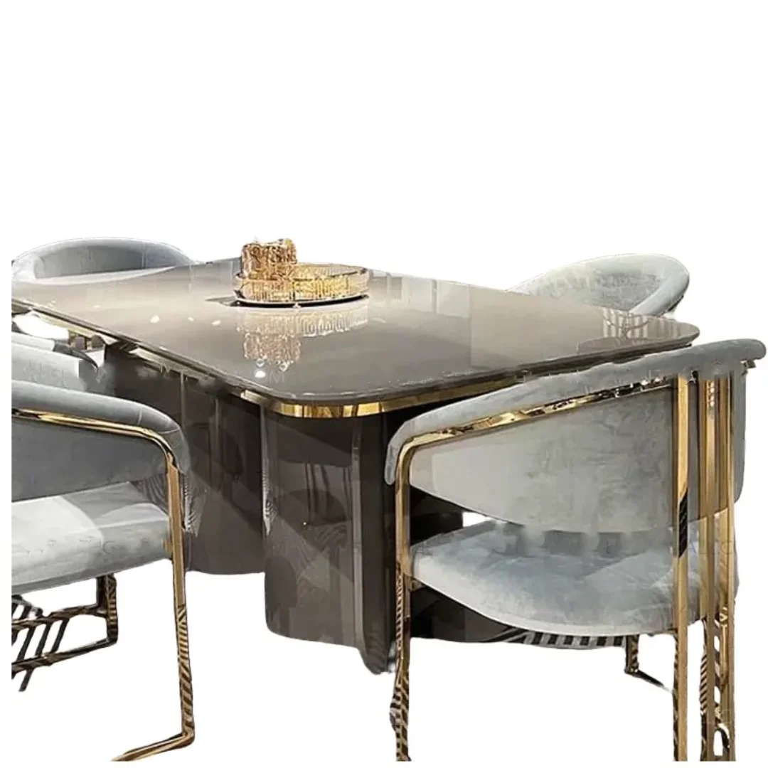 Ramada Rectangle Sintered Stone Marble Stainless Steel Dining Table and 6 chairs set - Image 2