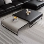 Italian Luxury Unique Stainless Steel Base Wooden Square Coffee Table Set of 2 Modern Design - Image 4