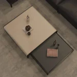 Italian Luxury Unique Stainless Steel Base Wooden Square Coffee Table Set of 2 Modern Design