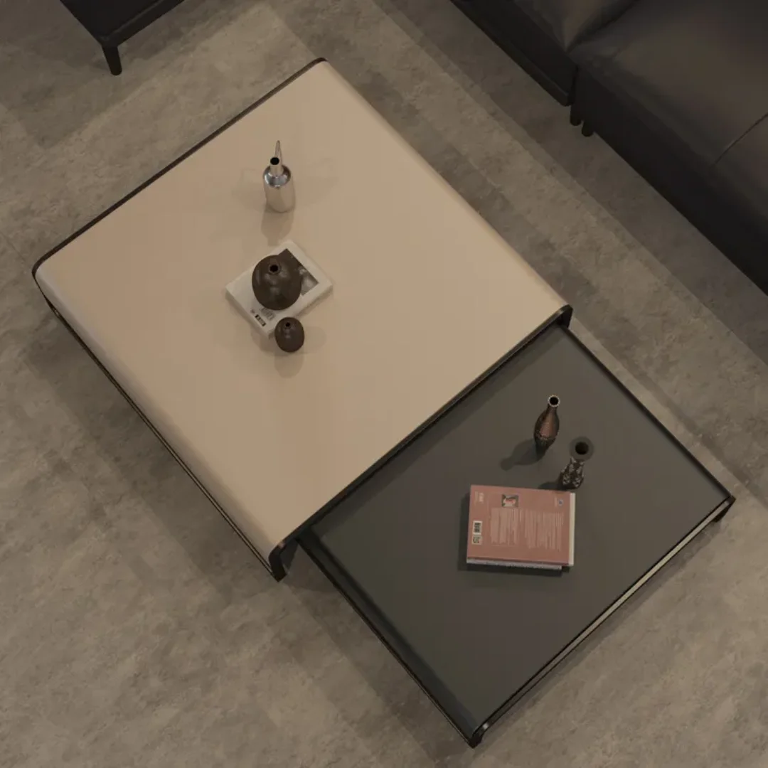 2025/05/1000171449.png Italian Luxury Unique Stainless Steel Base Wooden Square Coffee Table Set of 2 Modern Design - Image 1