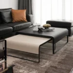Italian Luxury Unique Stainless Steel Base Wooden Square Coffee Table Set of 2 Modern Design - Image 5