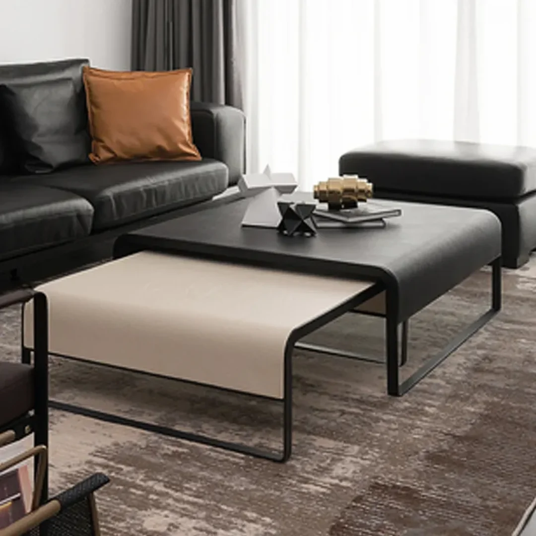 Italian Luxury Unique Stainless Steel Base Wooden Square Coffee Table Set of 2 Modern Design - Image 5