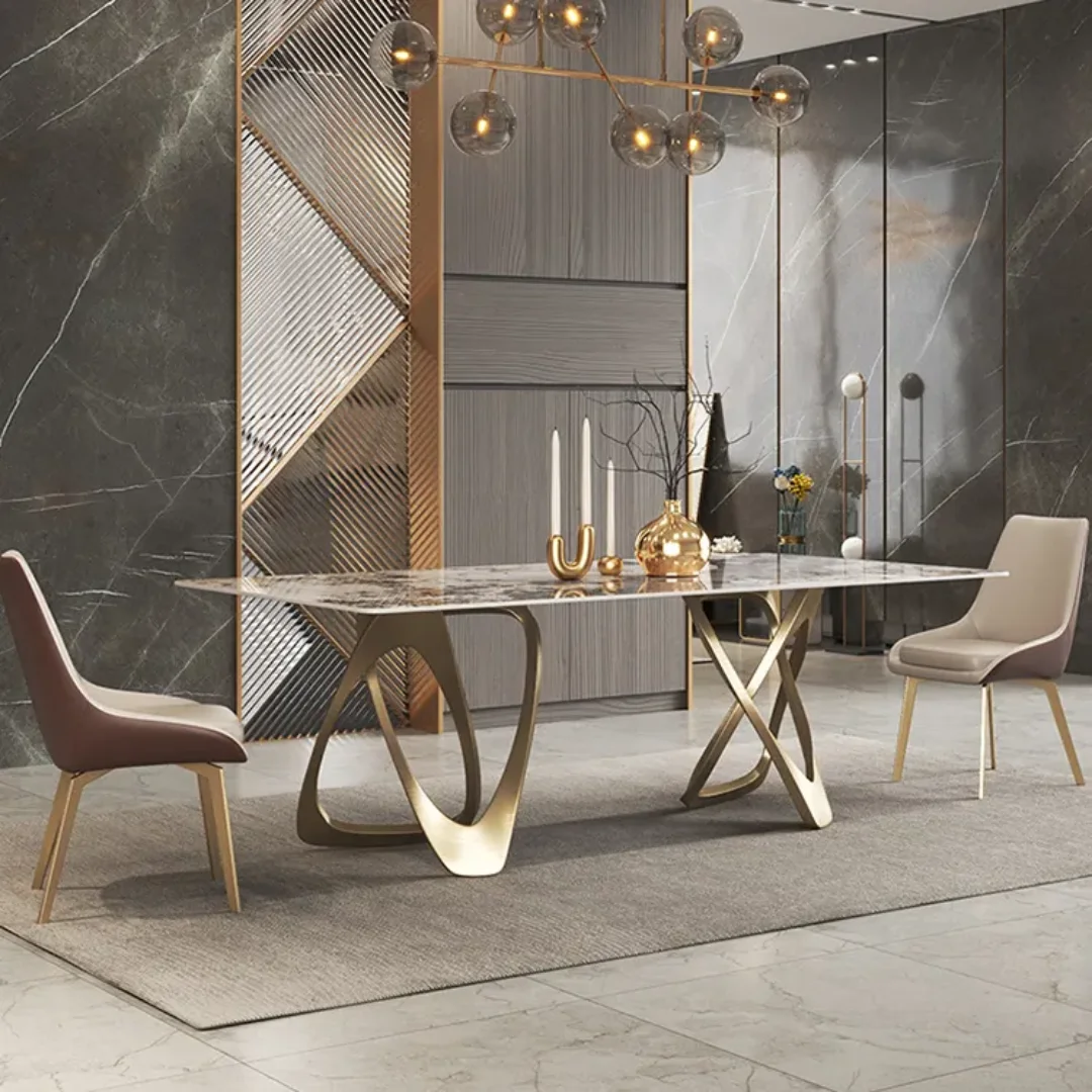 Crisscross Modern Natural Stone Top Dining Table - Image 5