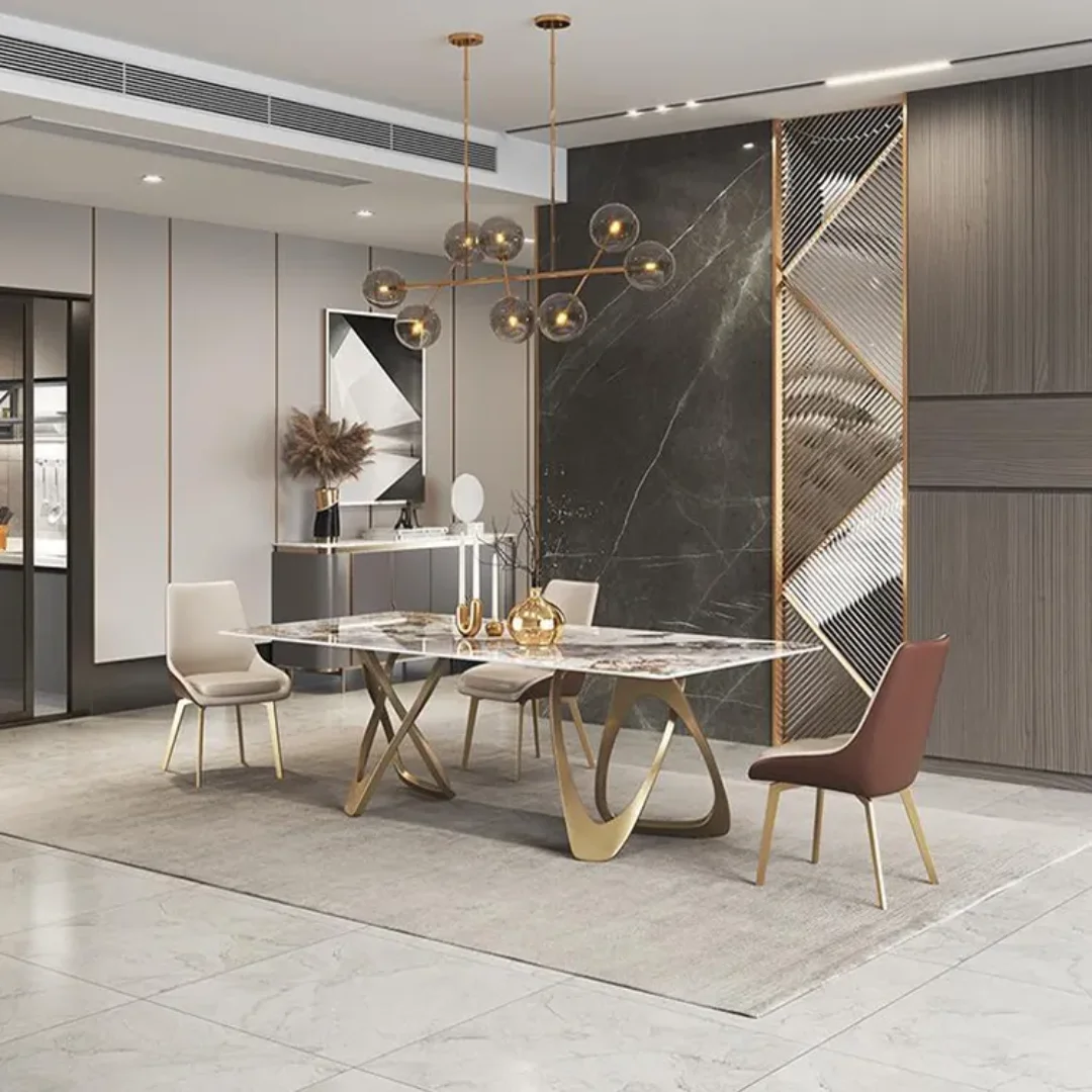 Crisscross Modern Natural Stone Top Dining Table - Image 3
