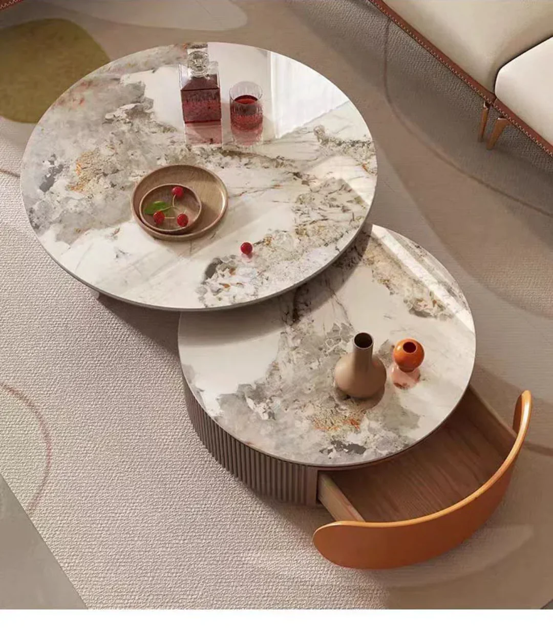 Sharon Modern Design Italian light luxury Contemporary Round Nesting Table - Image 4