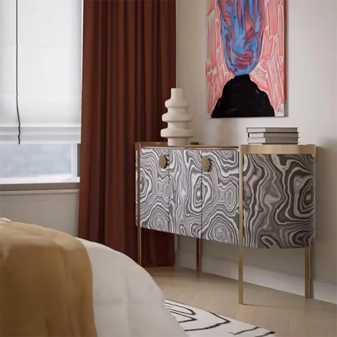 Tamagawa Luxury Modern Gold Metal Legs Marble Top Console Table - Image 6