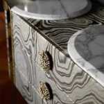 Tamagawa Luxury Modern Gold Metal Legs Marble Top Console Table - Image 3