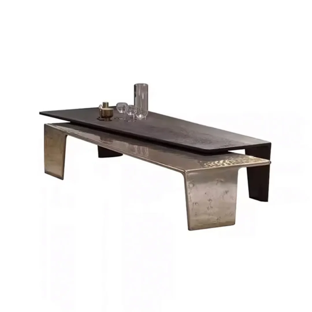 Narley Double-Layer Italian Light Luxury Coffee Table: Modern Elegance in Black and Gold - Image 4