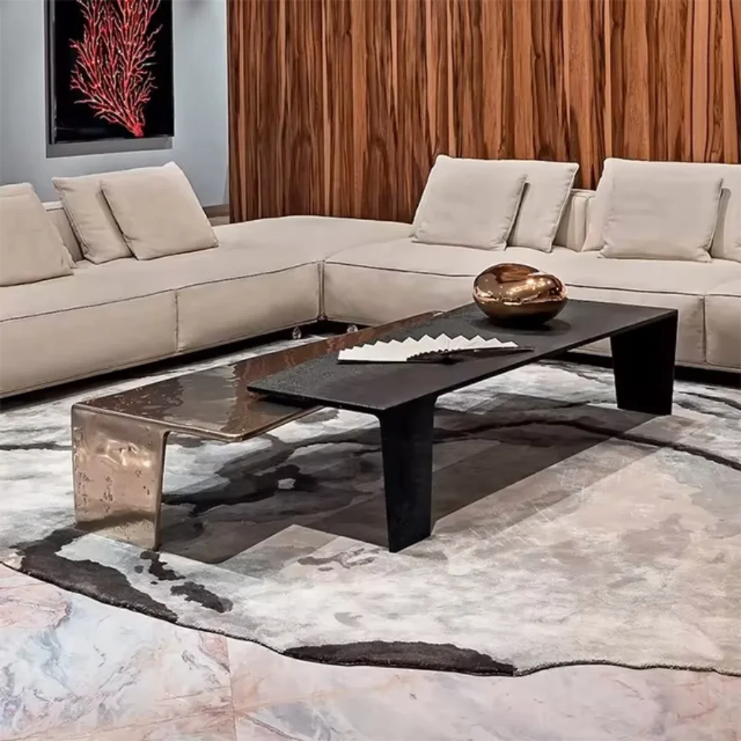 Narley Double-Layer Italian Light Luxury Coffee Table: Modern Elegance in Black and Gold - Image 6