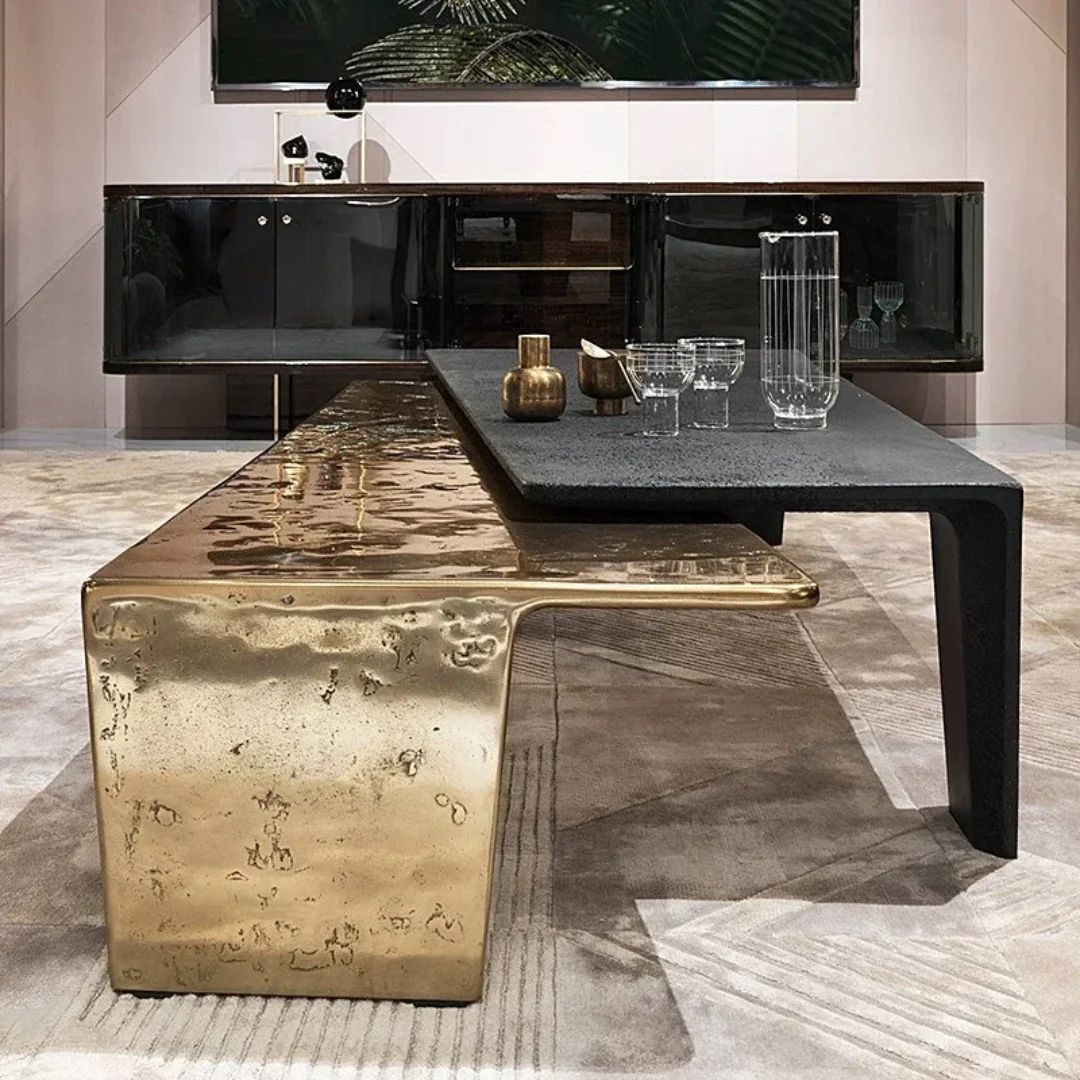 Narley Double-Layer Italian Light Luxury Coffee Table: Modern Elegance in Black and Gold - Image 5