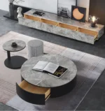 Cuddy Modern round center table Marble Coffee table two pieces - Image 4