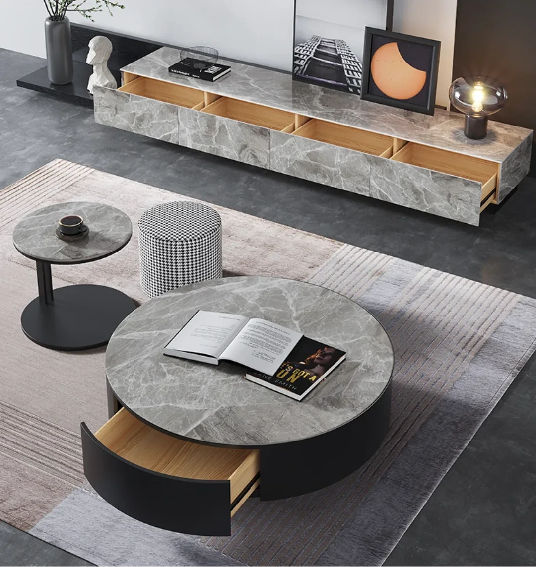 Cuddy Modern round center table Marble Coffee table two pieces - Image 4