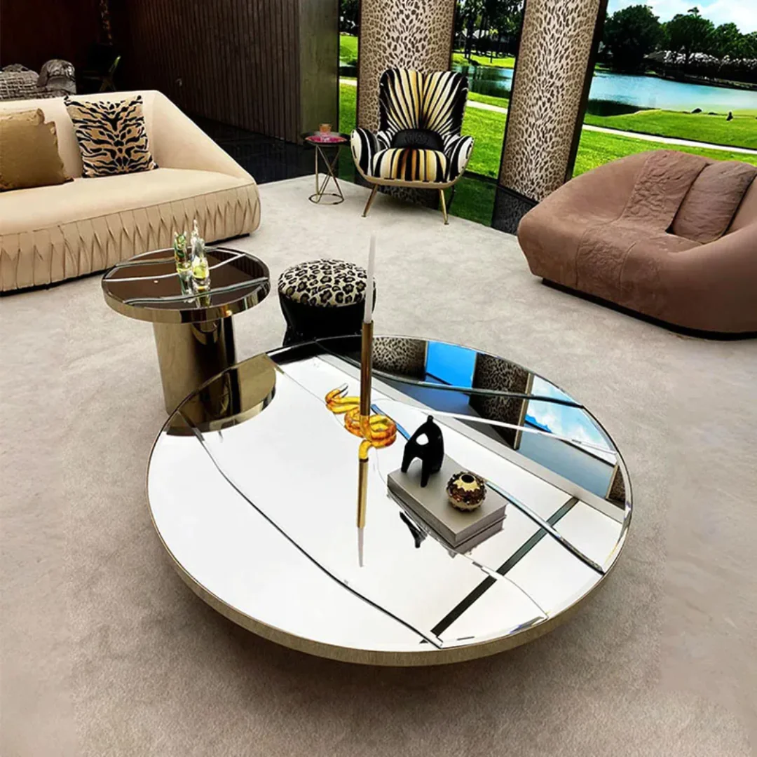Nebula Gold Extendable Glass Round-shaped Coffee Table - Image 6