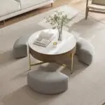 Crosby Marble Top Side Table In White & Gold Colour Coffee Table - Image 11