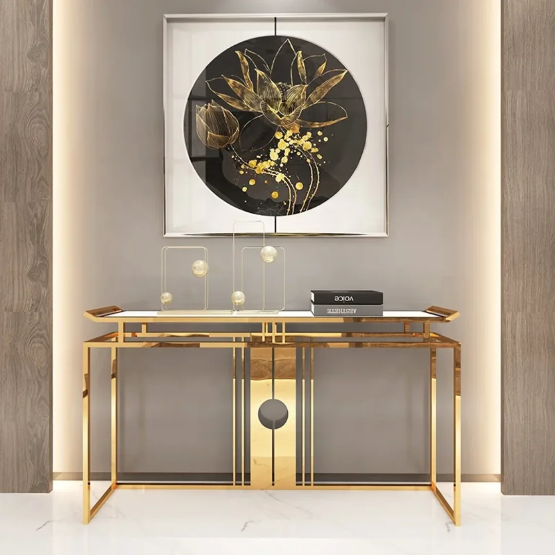 Chi Modern Luxury Japanese style-Inspired Stainless Steel Gold Console Table – Perfect for Home and Hotel Decor - Image 5