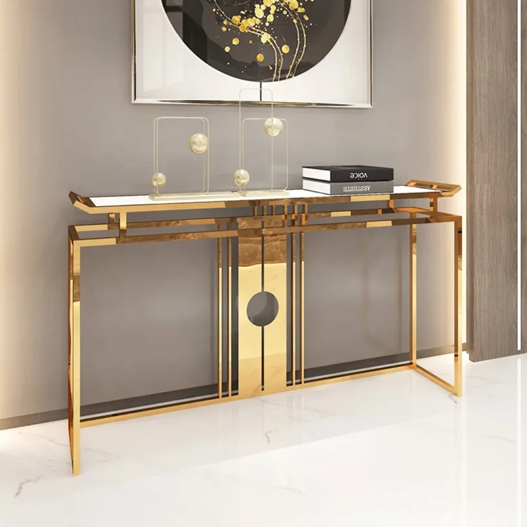 Chi Modern Luxury Japanese style-Inspired Stainless Steel Gold Console Table – Perfect for Home and Hotel Decor - Image 2