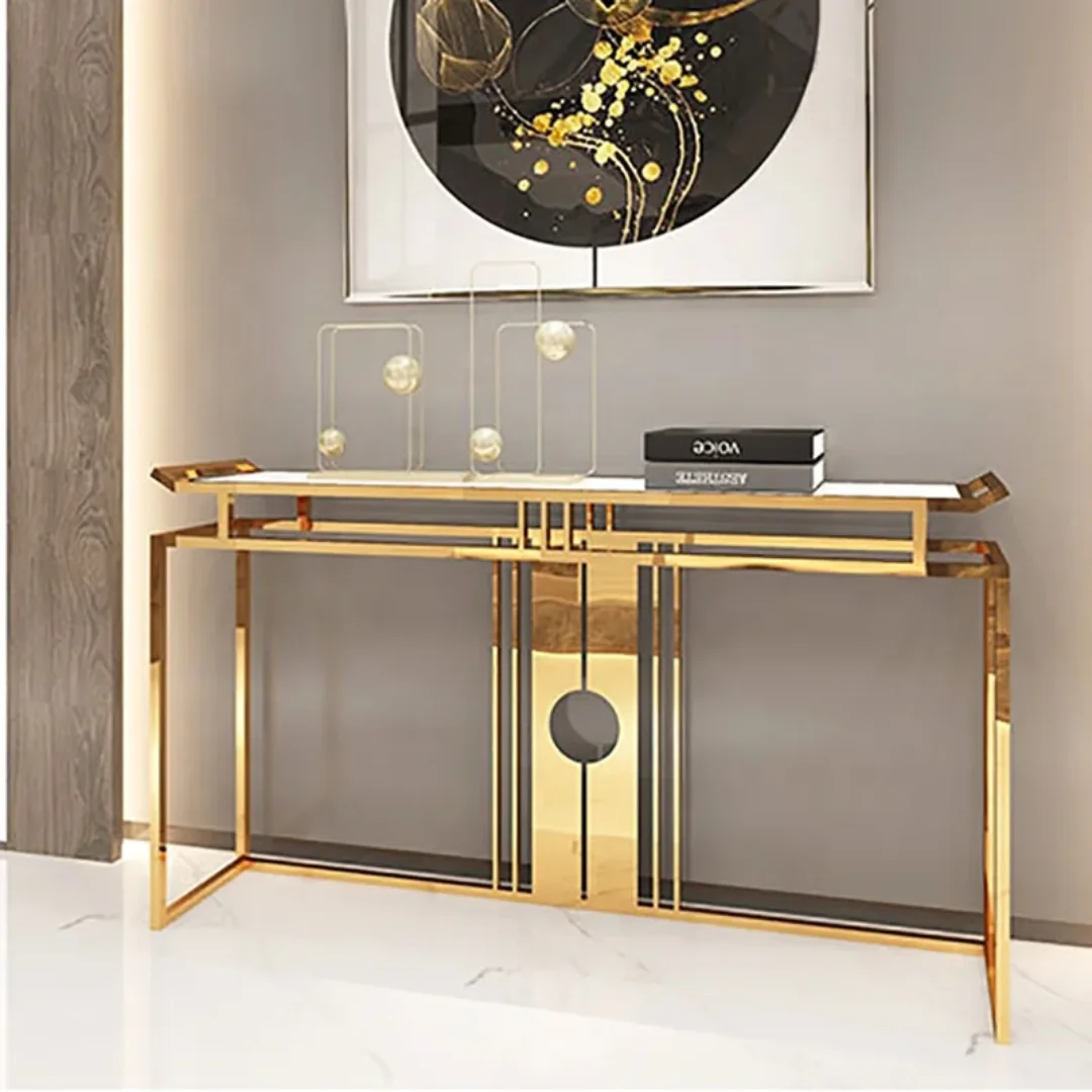 Chi Modern Luxury Japanese style-Inspired Stainless Steel Gold Console Table – Perfect for Home and Hotel Decor - Image 3