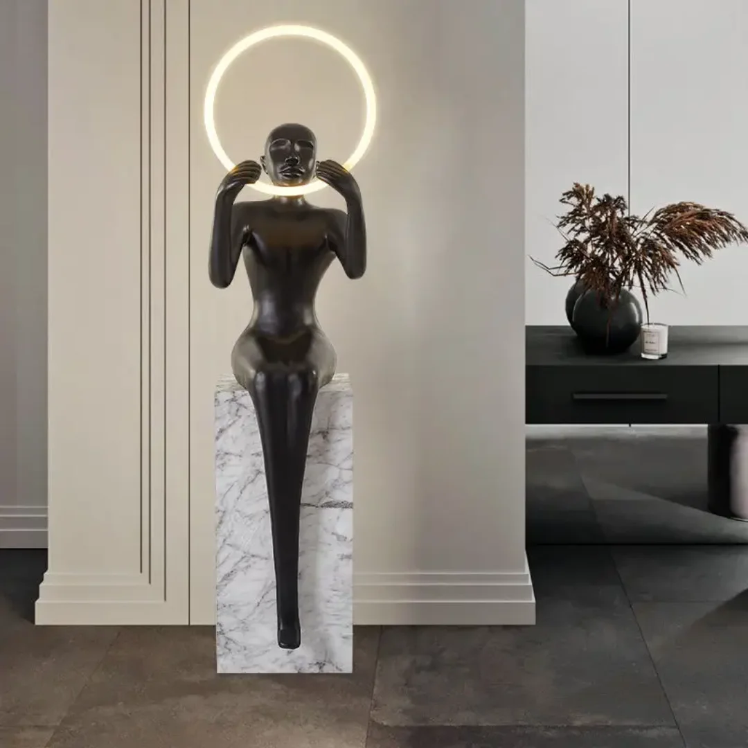Figure Holding Ball Resin Large Sculpture Garden Ornaments Landscape Decoration Crafts Floor Lamp - Image 2