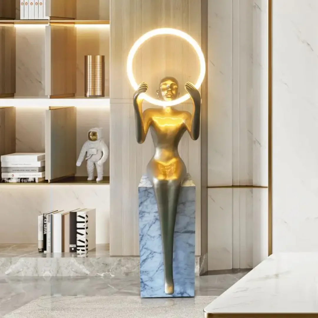 Figure Holding Ball Resin Large Sculpture Garden Ornaments Landscape Decoration Crafts Floor Lamp - Image 3