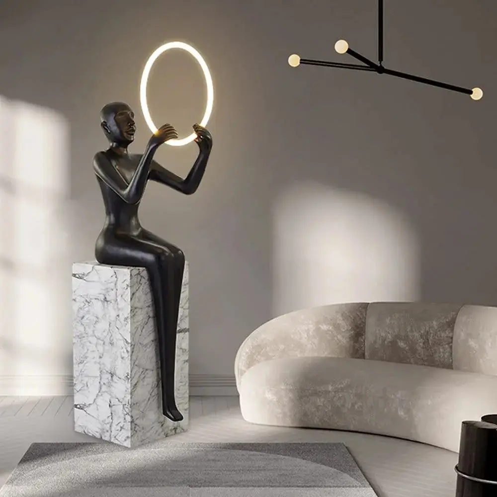 Figure Holding Ball Resin Large Sculpture Garden Ornaments Landscape Decoration Crafts Floor Lamp - Image 7