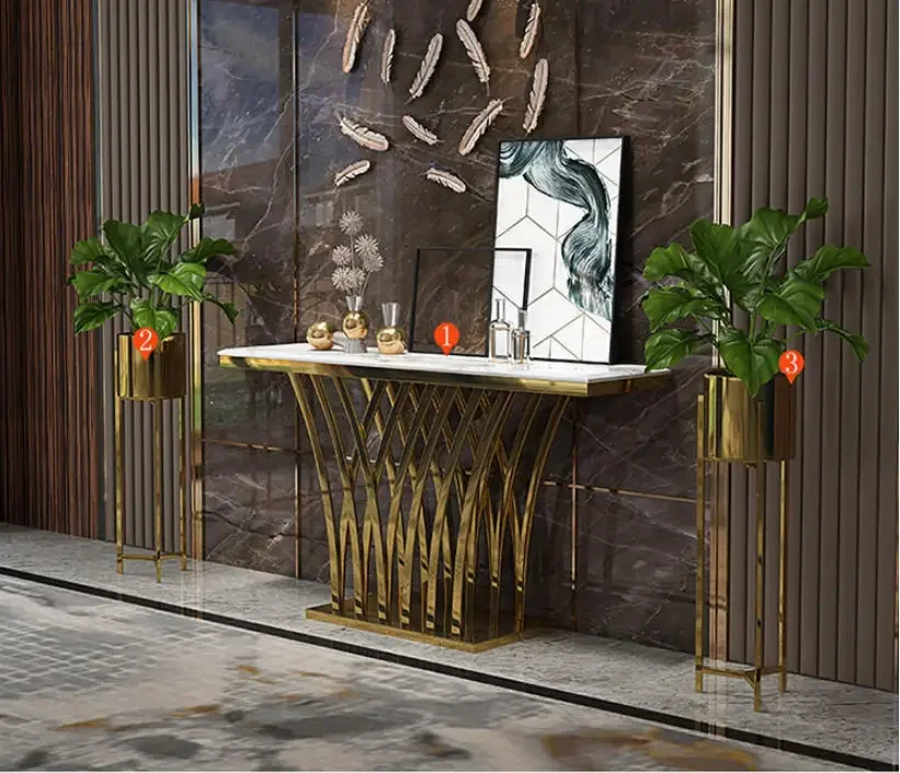 Luxury Modern Gold Metal Legs Console Table Home Furniture Hallway Marble Tabletop - Image 3