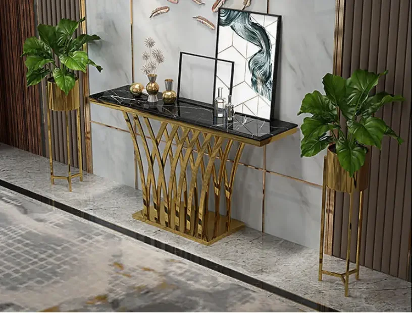 Luxury Modern Gold Metal Legs Console Table Home Furniture Hallway Marble Tabletop - Image 5