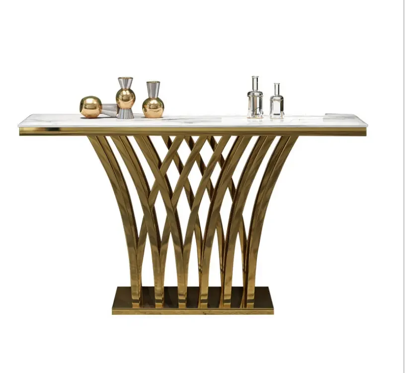 Luxury Modern Gold Metal Legs Console Table Home Furniture Hallway Marble Tabletop - Image 6